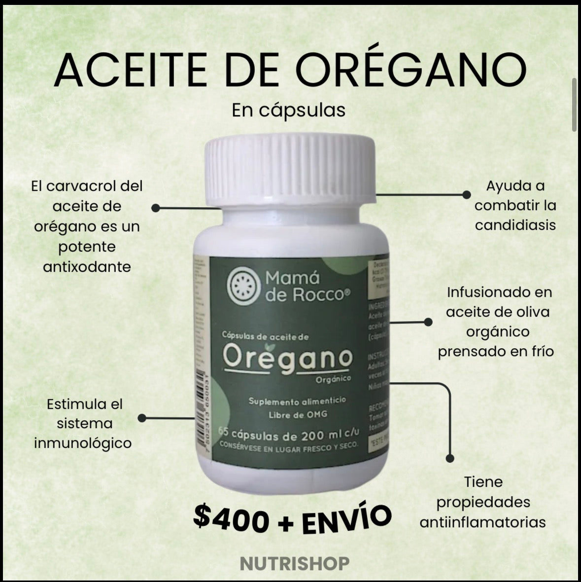 Aceite de orégano en cápsulas Mamá de Rocco